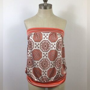 Trina Turk Coral and Cream Geometric Print Top, sz LG
